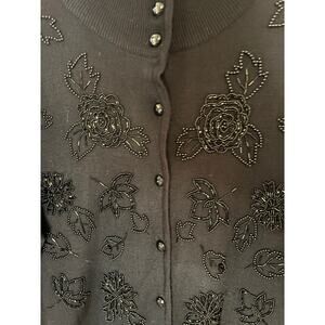 Vintage Black Beaded Longline Cardigan Sweater Coat – Button Front